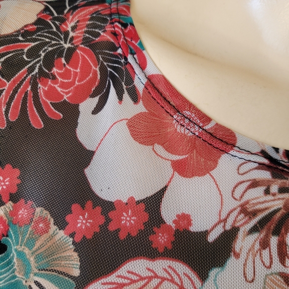 Floral Print Sheer Mesh Long Sleeved Crop Top Small Y2K Tattoo - Picture 8 of 11